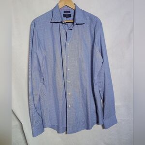 Egara Light Blue Sz 17.5  38/39 Talk Windowpane Checkered Dress Shirt
